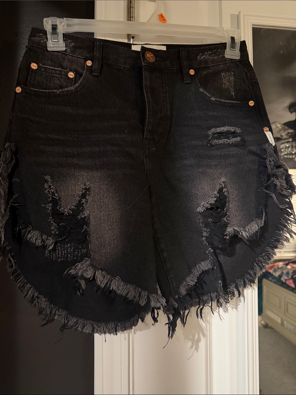 One Teaspoon Black Distressed High-Rise Denim Cutoff Shorts
